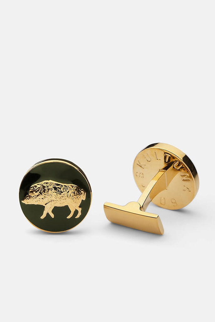 Hunter Cufflinks - Gold Plated- Wild Boar — Skultuna 1