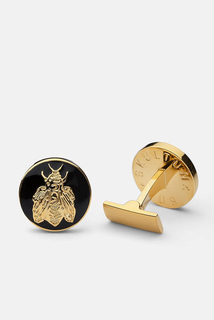 Cuff links - Gold plated/White - Napoleon Bee - Cigale & Fourmi