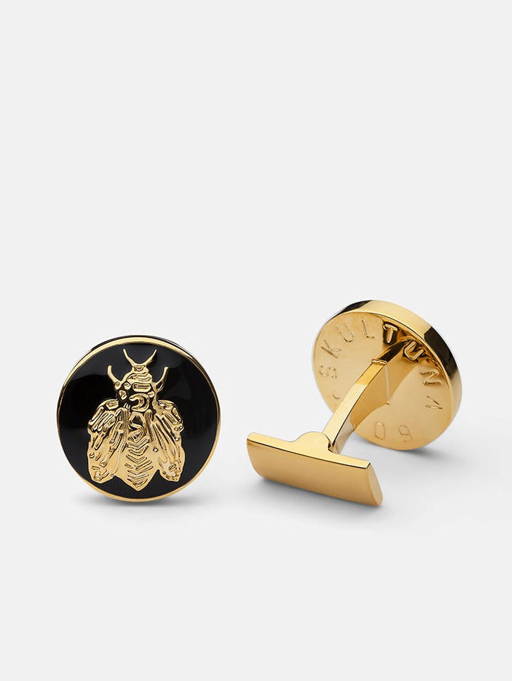 Cuff links - Gold plated/White - Napoleon Bee - Cigale & Fourmi