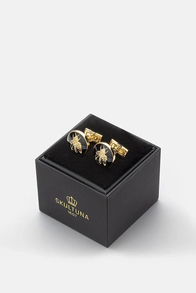 Cuff links - Gold plated/White - Napoleon Bee - Cigale & Fourmi