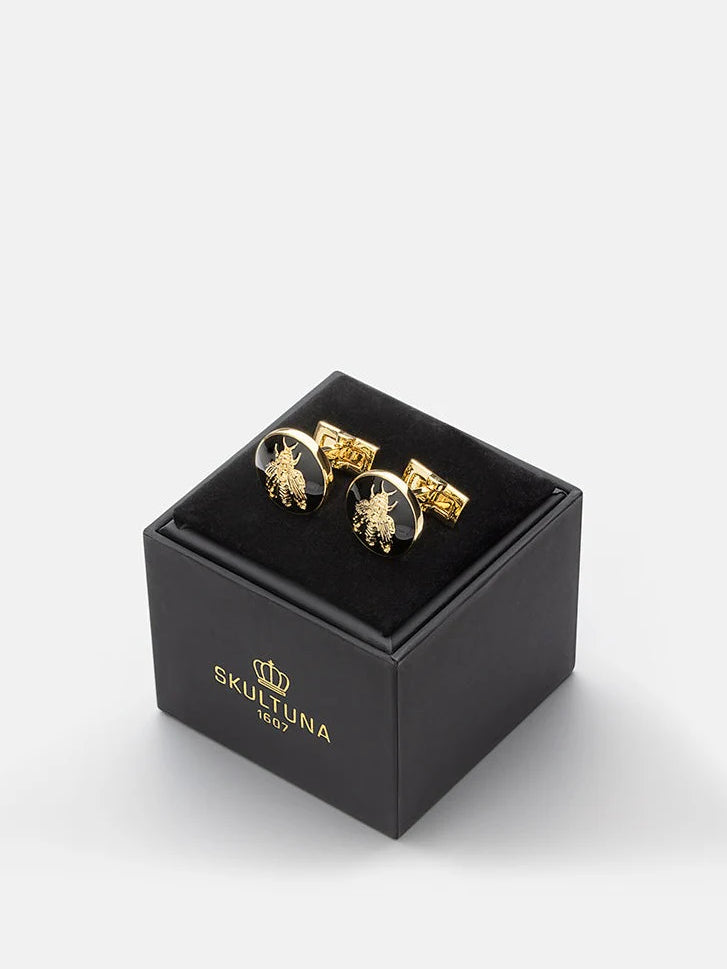 Cuff links - Gold plated/White - Napoleon Bee - Cigale & Fourmi