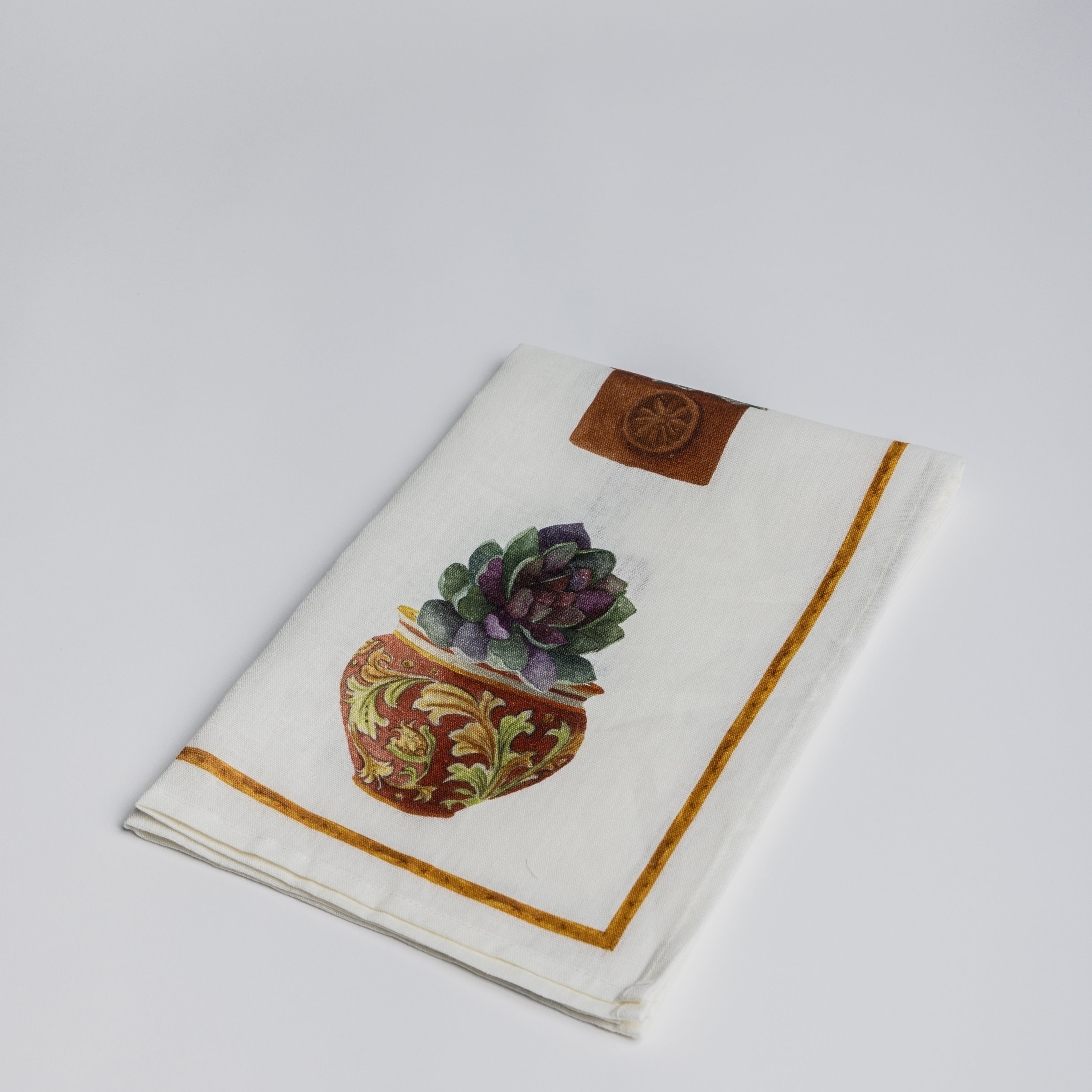 Kitchen Towel - Arancio Cactus/ Yellow edge - Cigale & Fourmi