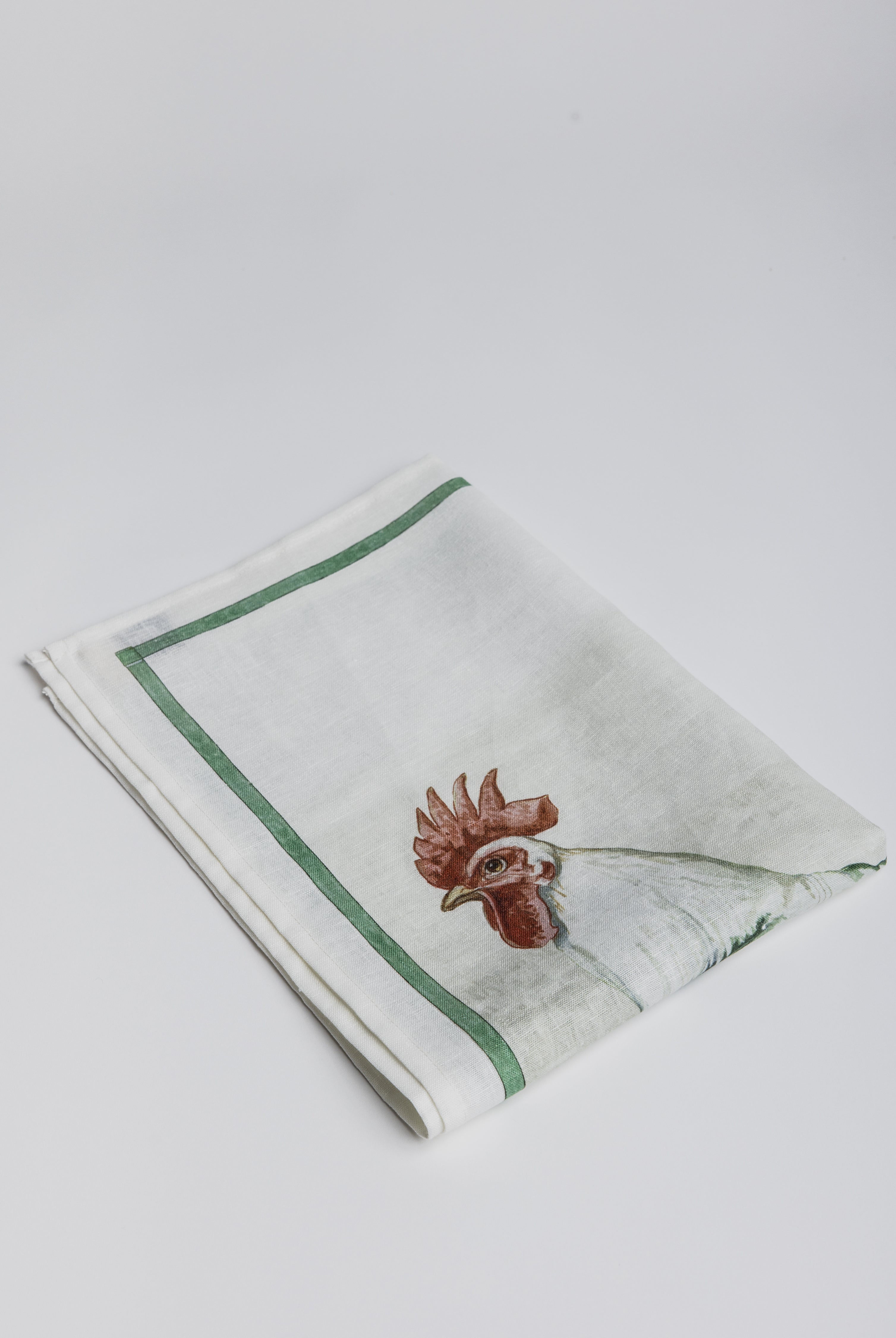 Kitchen Towel - Rooster Bianco - Green edge - Cigale & Fourmi