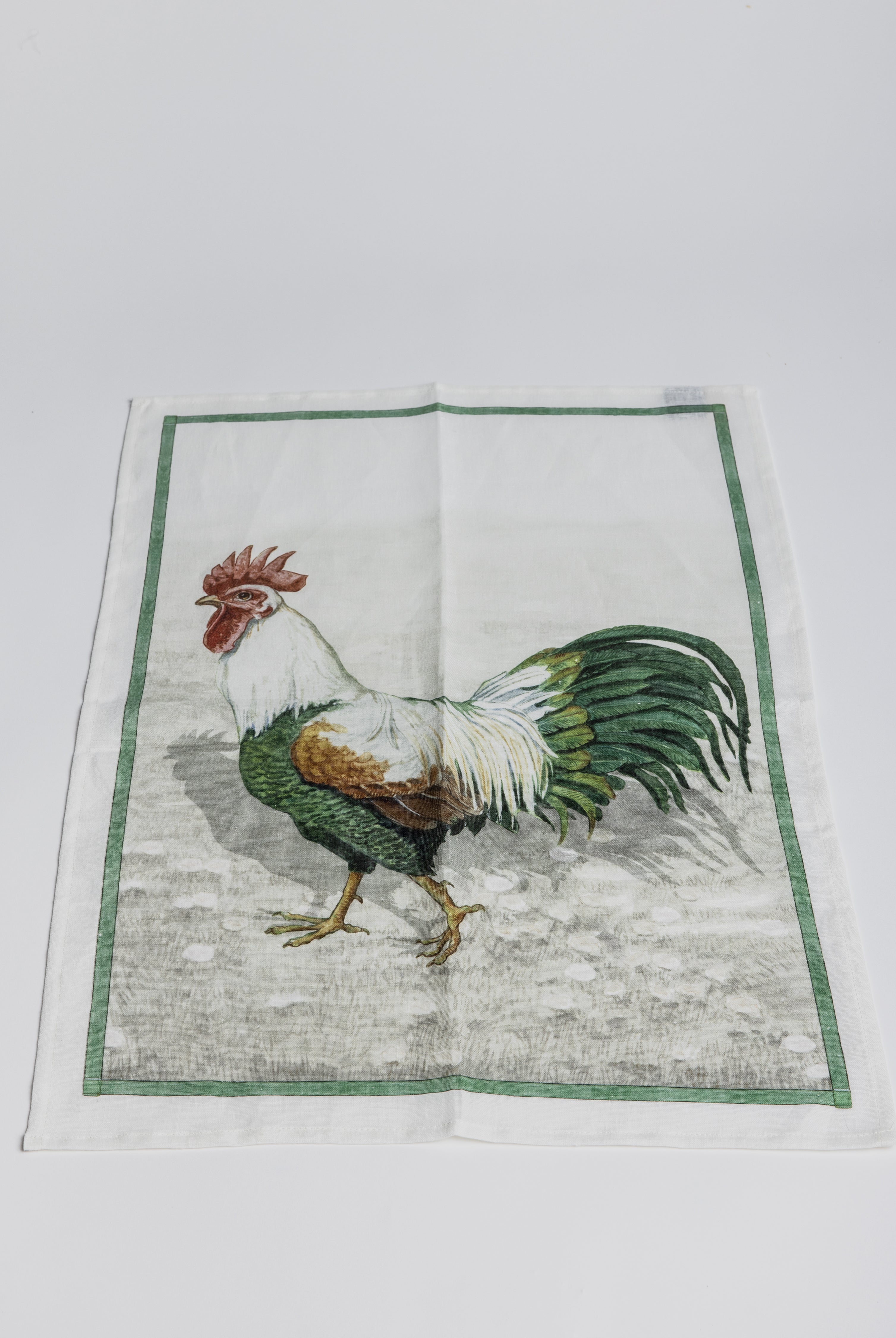Kitchen Towel - Rooster Bianco - Green edge - Cigale & Fourmi