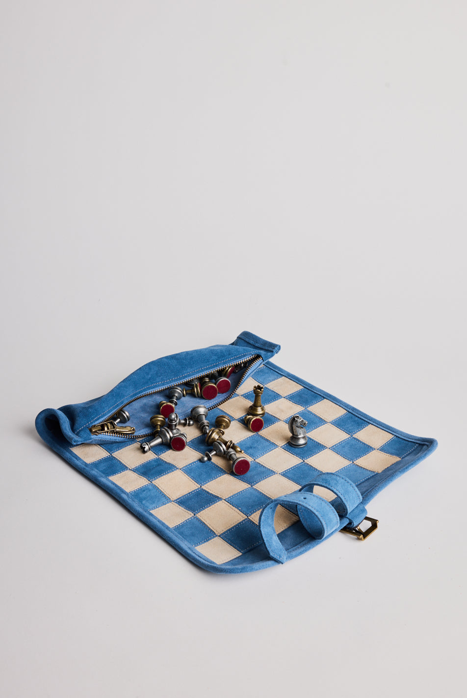 Chess Set With Metal Chessmen/ handmade travel size & Denim Blue - Cigale & Fourmi