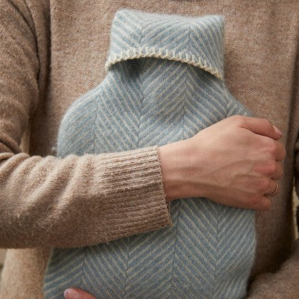 Hot Water Bottle - New Wool Fishbone Duck Egg - Cigale & Fourmi