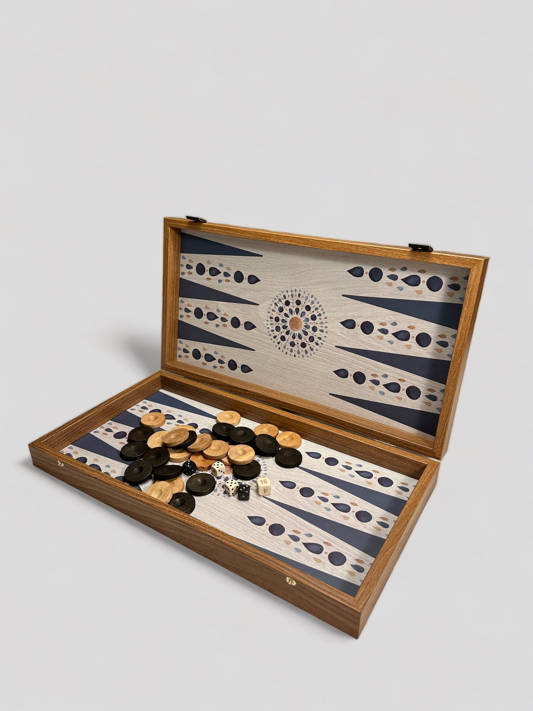 Backgammon - Wooden and printed-Watercolour Mandala - Cigale &amp;  Fourmi