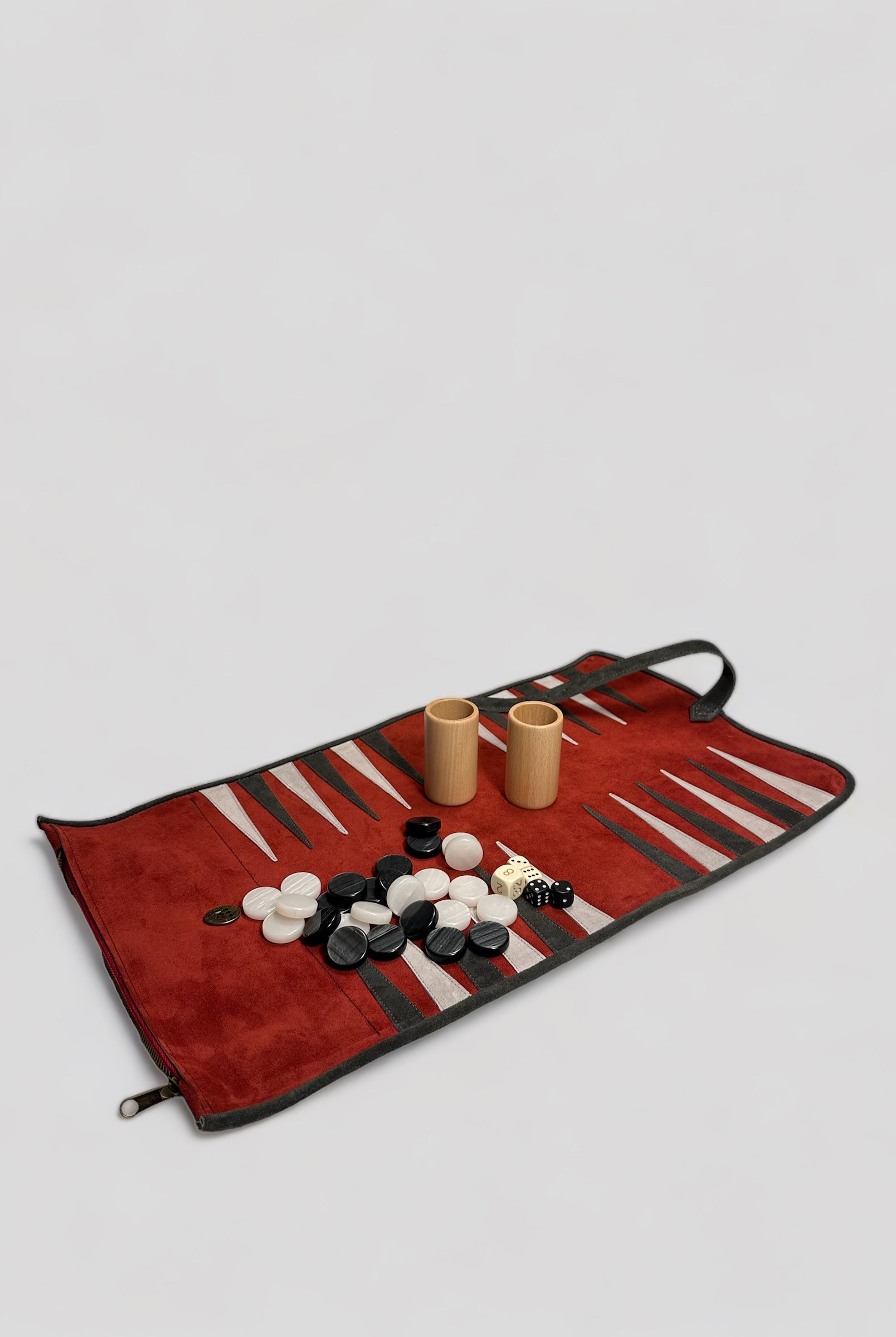 Backgammon - Travel Size Leather Backgammon in Burgundy Red - Cigale & Fourmi