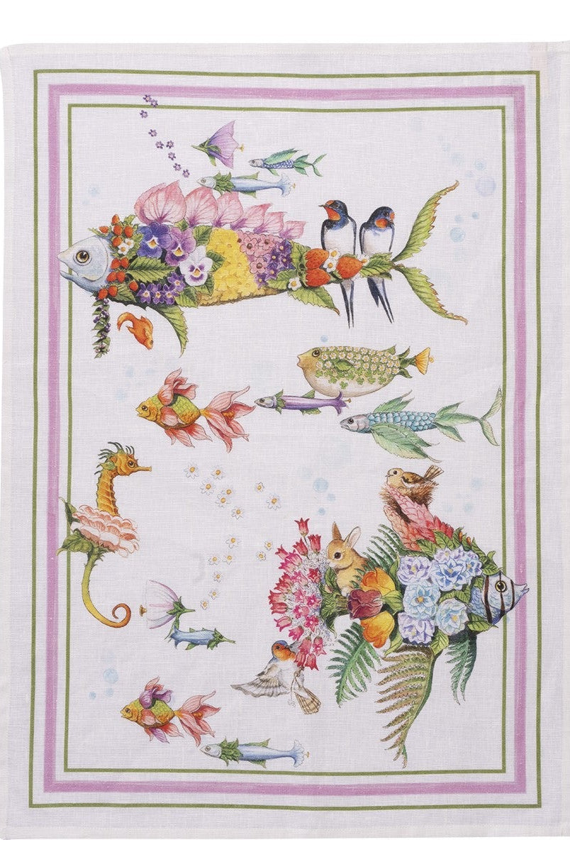 Kitchen Towel - Pesciflora Pink — Tessitura Toscana Telerie