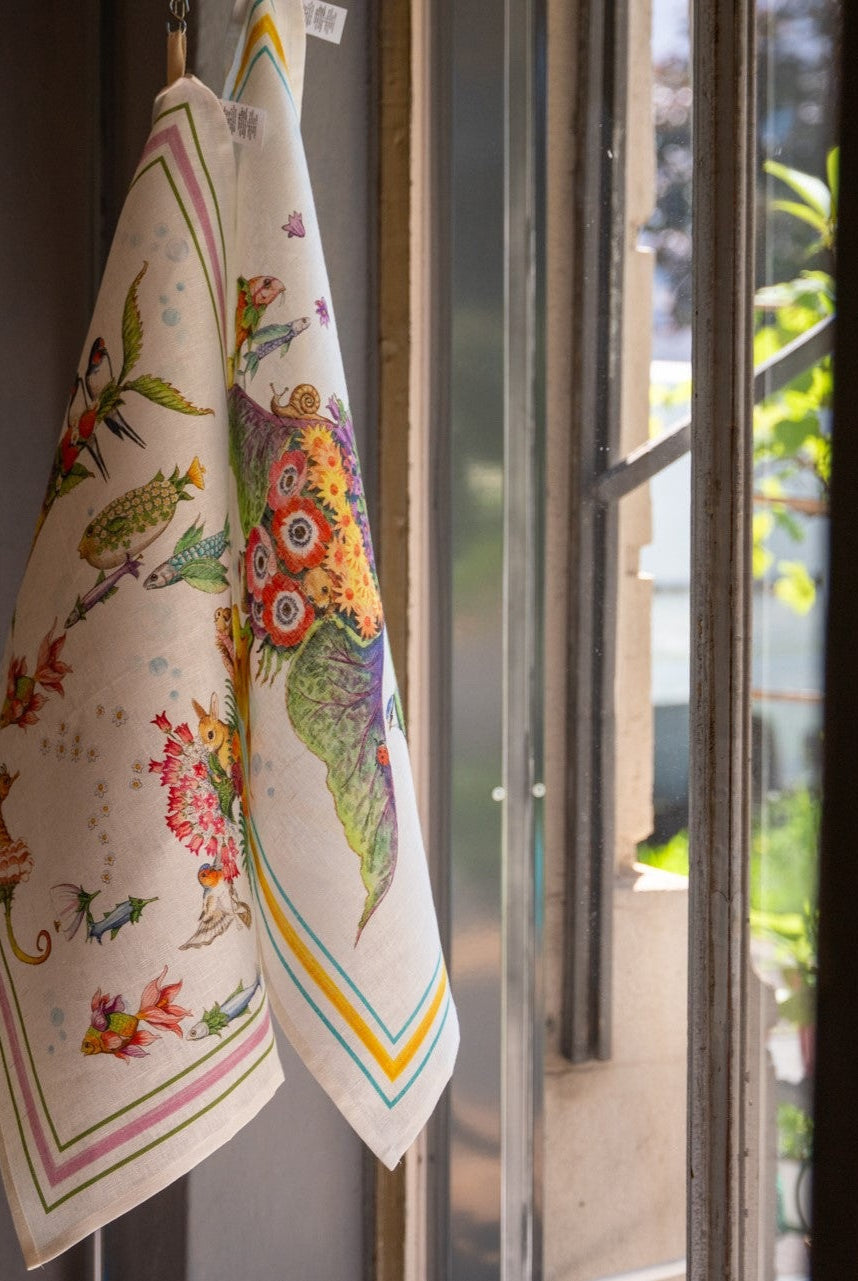 Kitchen Towel - Pesciflora Pink — Tessitura Toscana Telerie