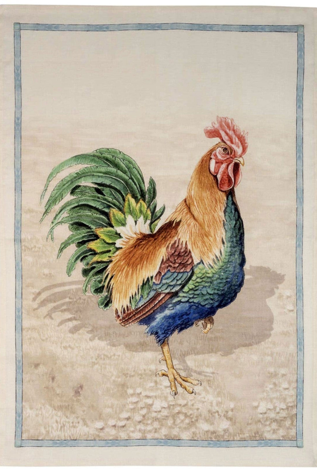 Kitchen Towel - Rooster Marrone - Blue edge — Tessitura Toscana Telerie