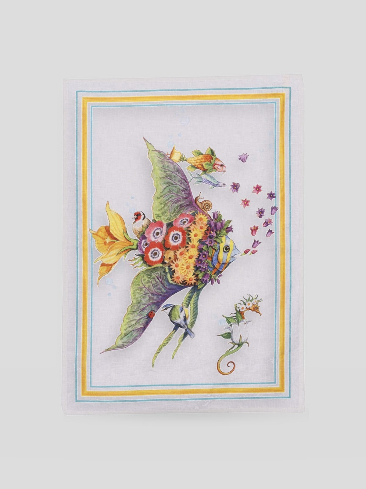 Kitchen Towel - Pesciflora Turquoise — Tessitura Toscana Telerie