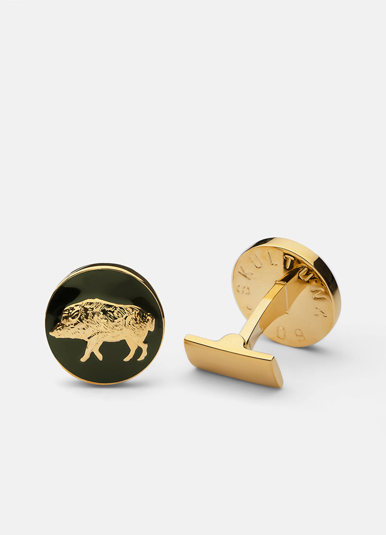 Hunter cuff links - Gold Plated- Wild Boar - Cigale &  Fourmi