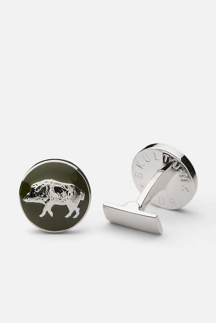 Hunter cuff links - Silver plated - Wild Boar - Cigale & Fourmi