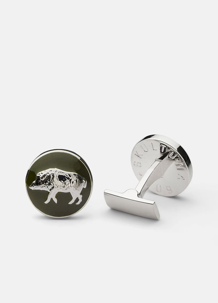 Hunter cuff links - Silver plated - Wild Boar - Cigale &  Fourmi