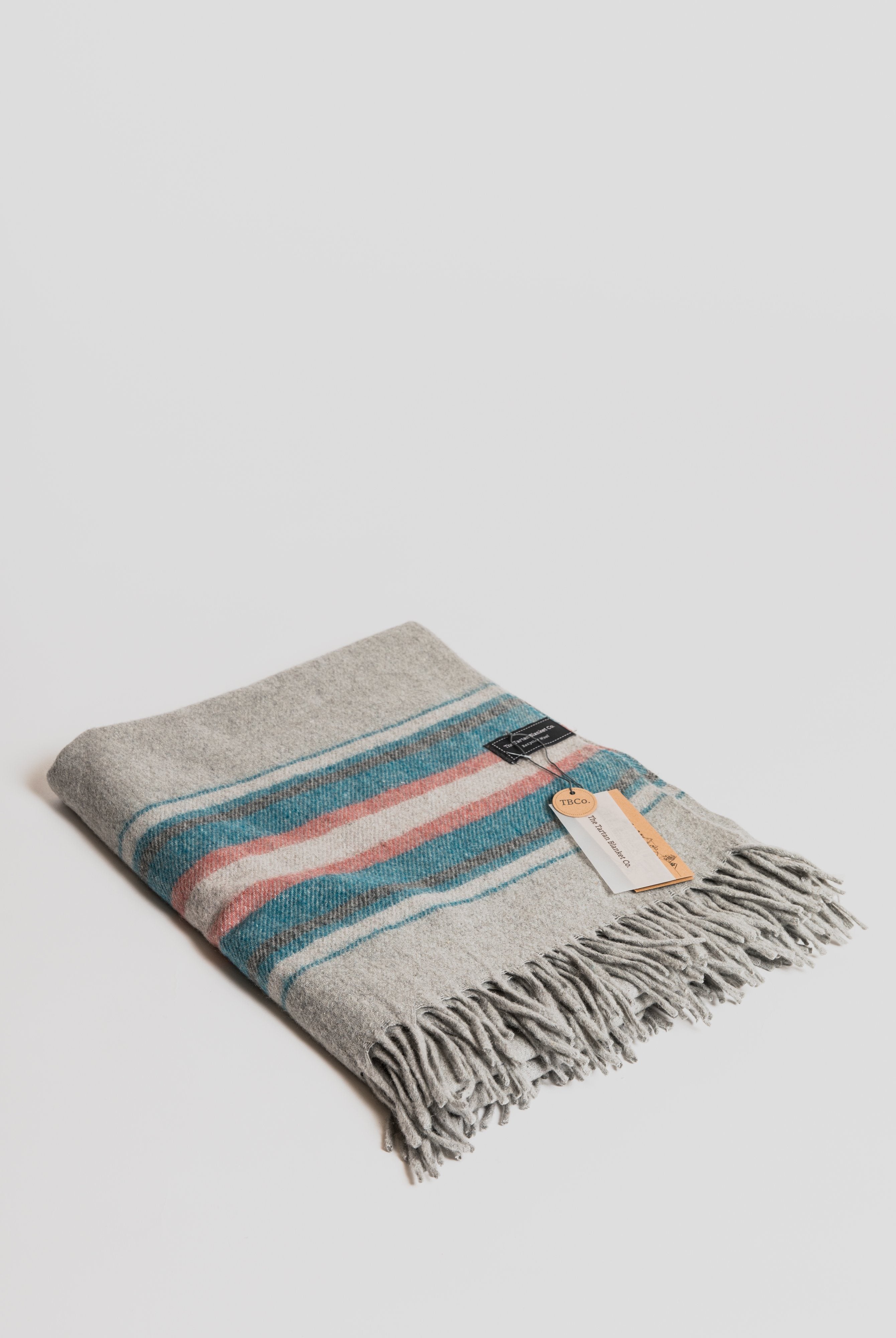Blanket in Recycled Wool - Light Grey Stipe Blanket Tartan Blanket Company