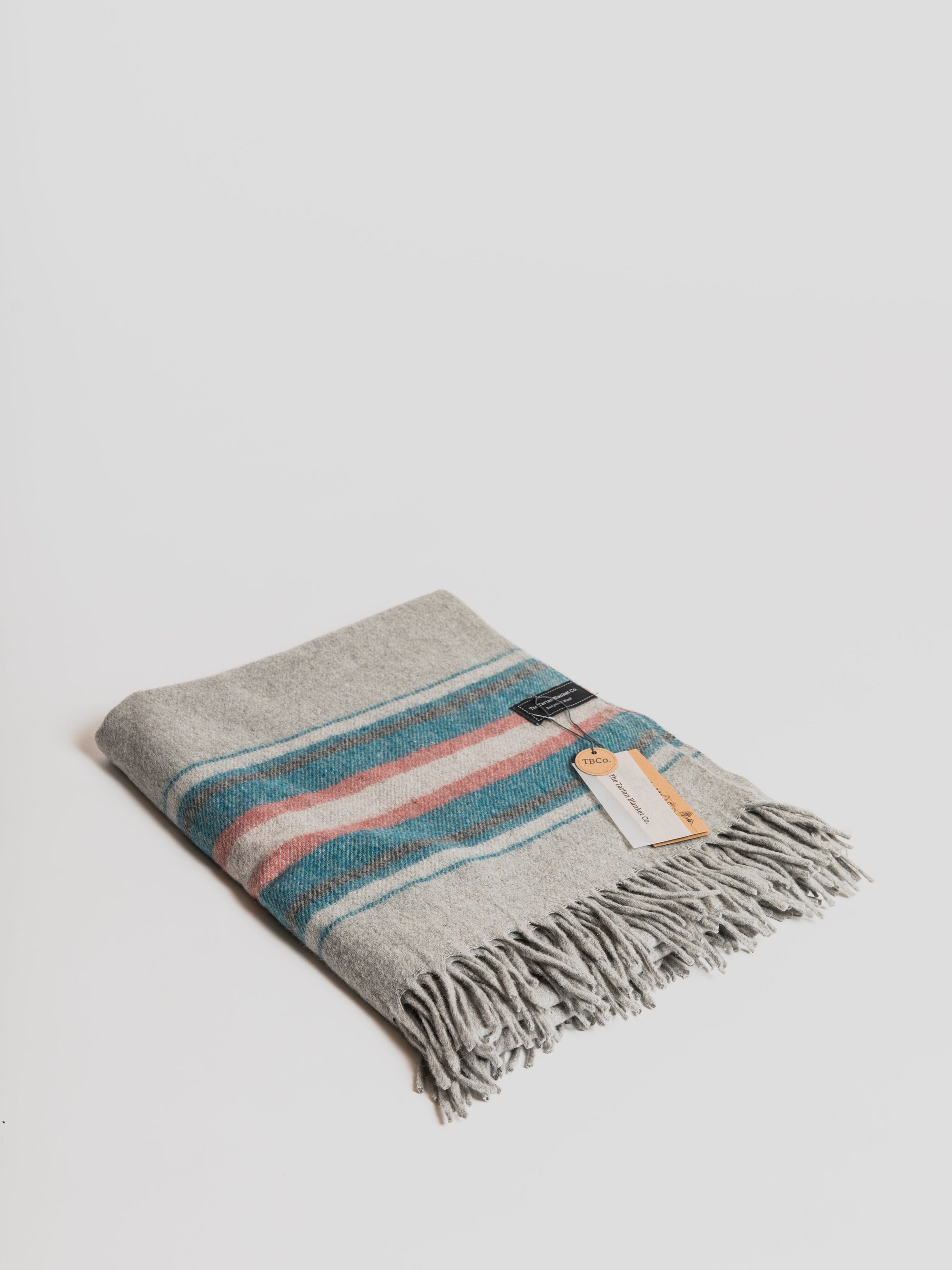 Blanket in Recycled Wool - Light Grey Stipe Blanket Tartan Blanket Company