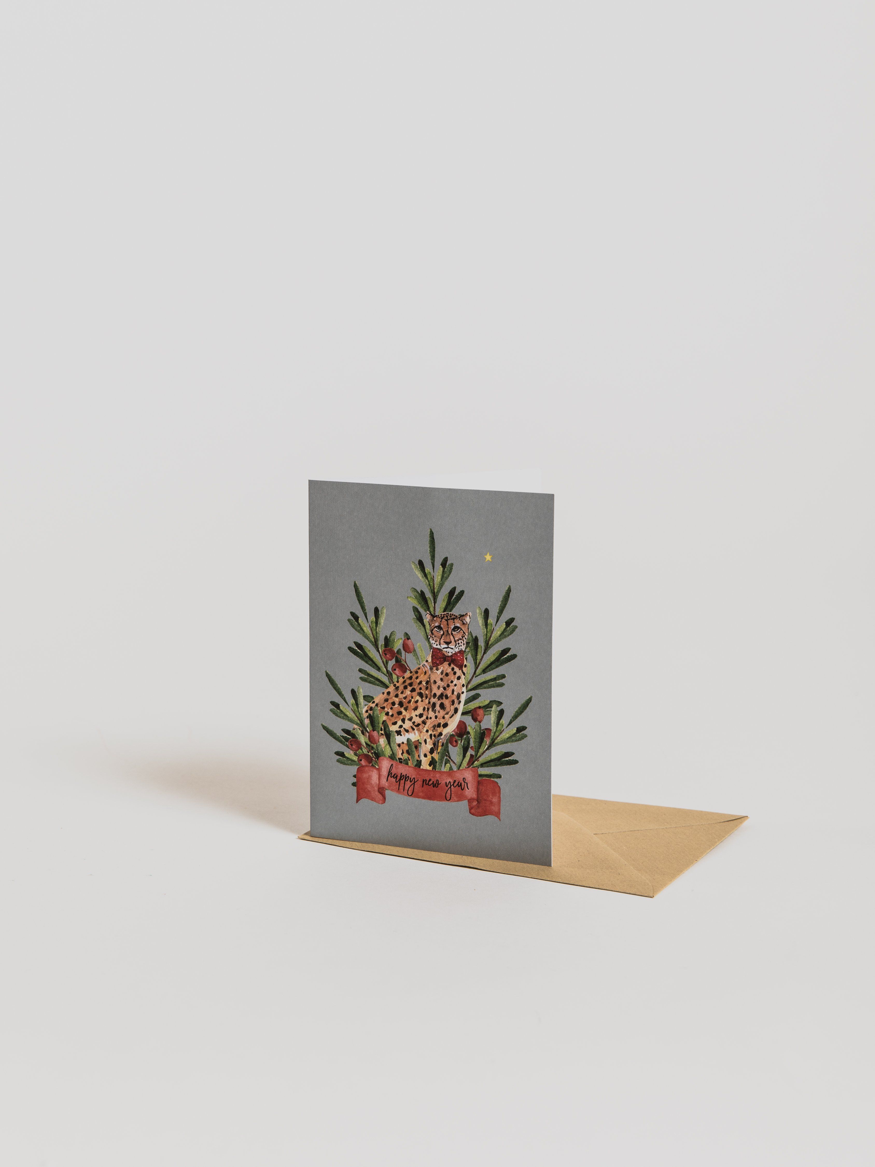 Christmas Card - Cheetah Berry Blue Greeting Cards Creative Lab