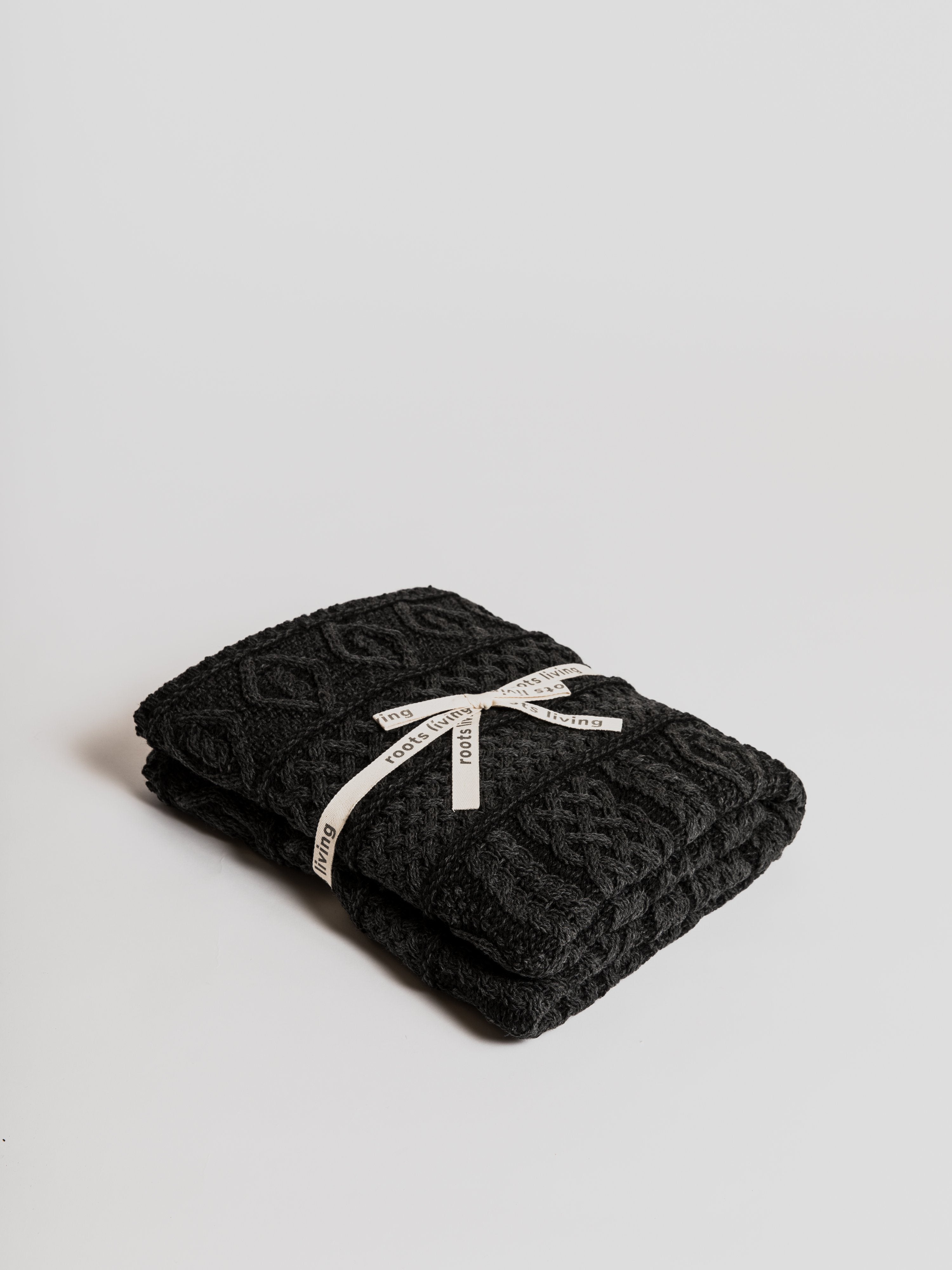 Knitted Wool Throw - Black Blanket Roots Living
