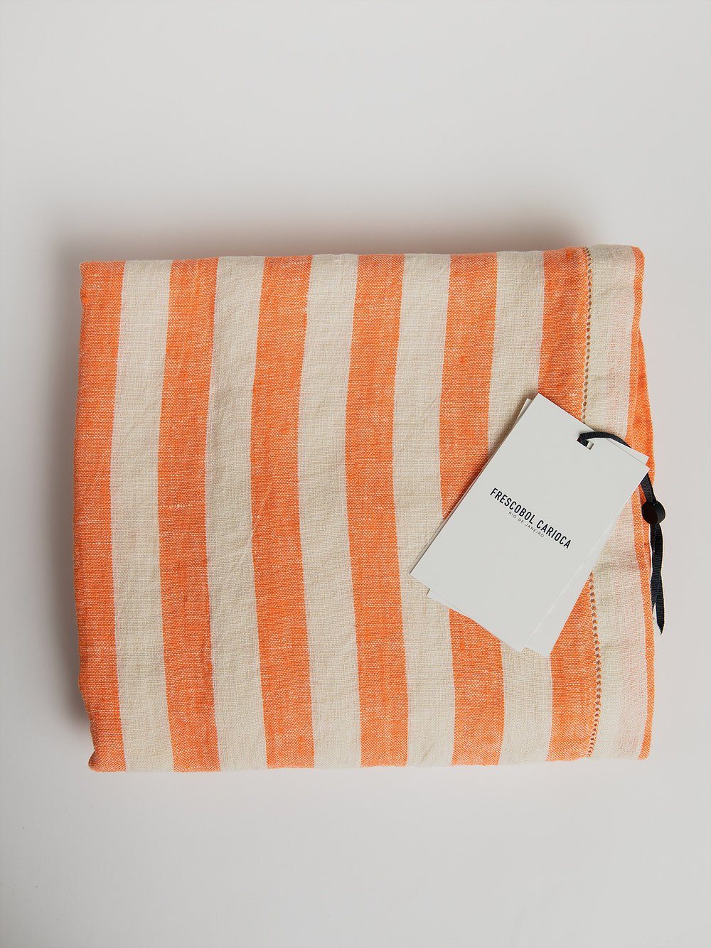 Linen Beach Towel - Orange / White Towel Frescobol Carioca