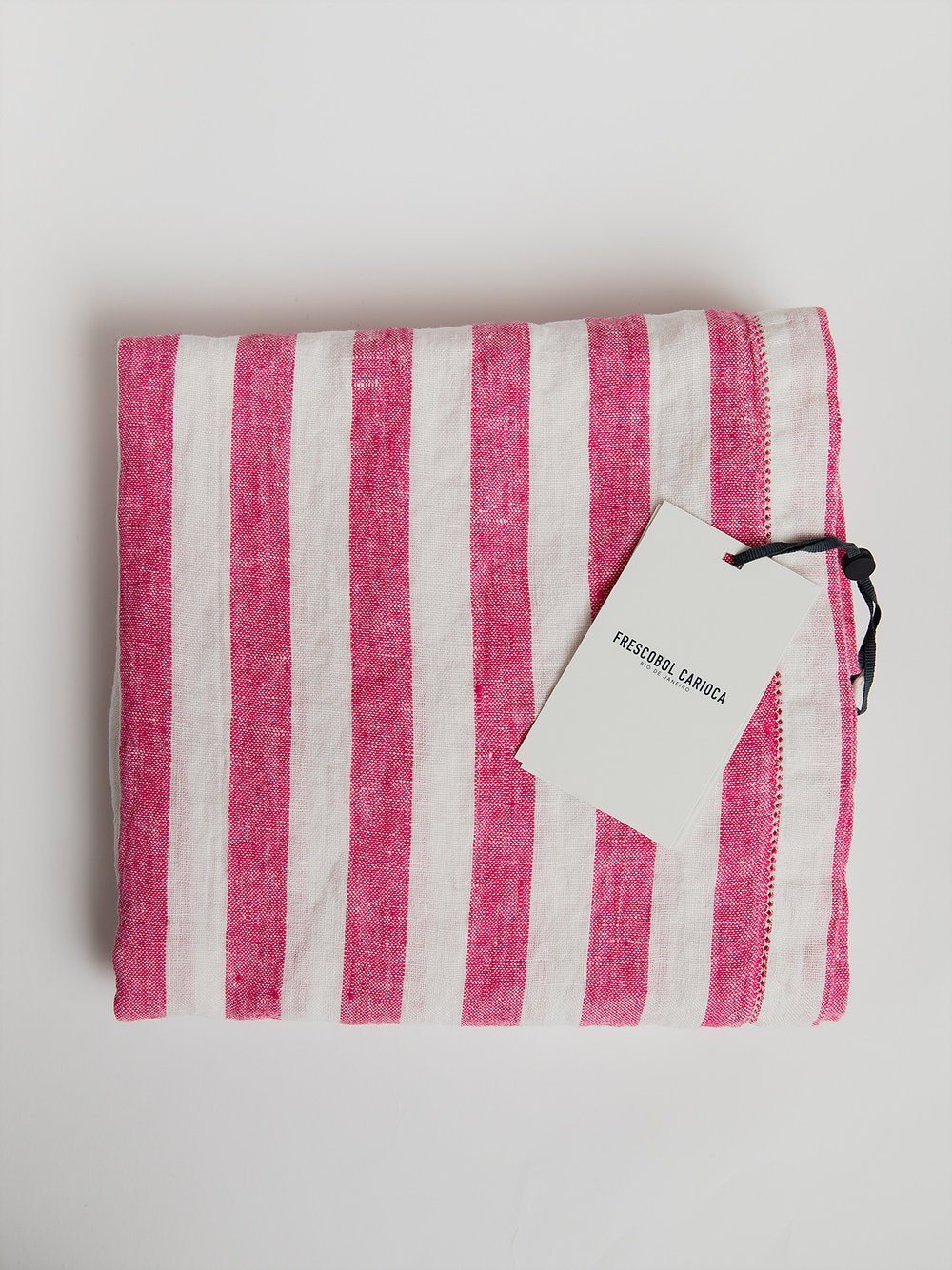 Linen Beach Towel - Stripes Pink / White Towel Frescobol Carioca 