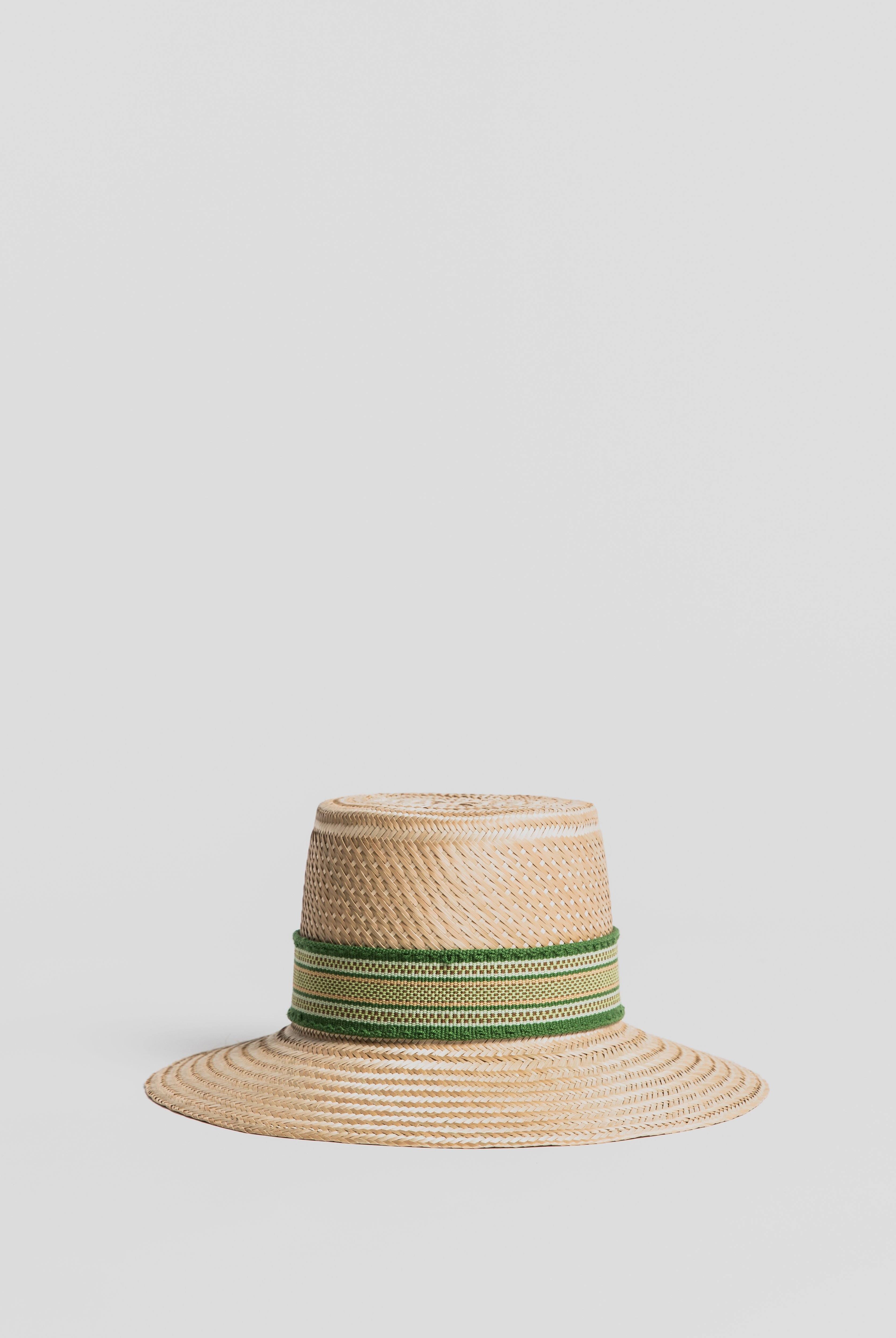 Rustic Straw Hat - Shokotaa Green Hat Aurinko Handmade