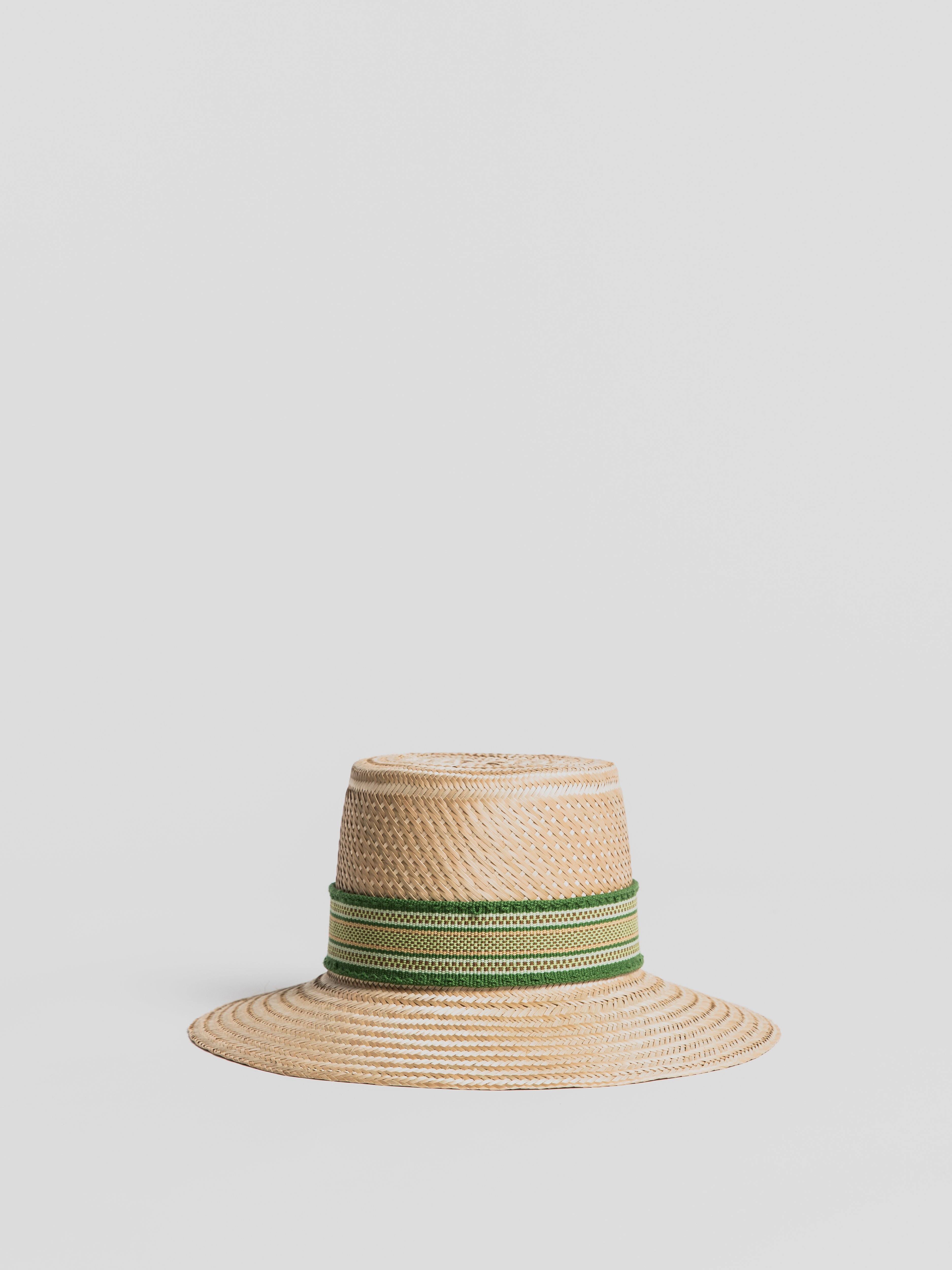 Rustic Straw Hat - Shokotaa Green Hat Aurinko Handmade