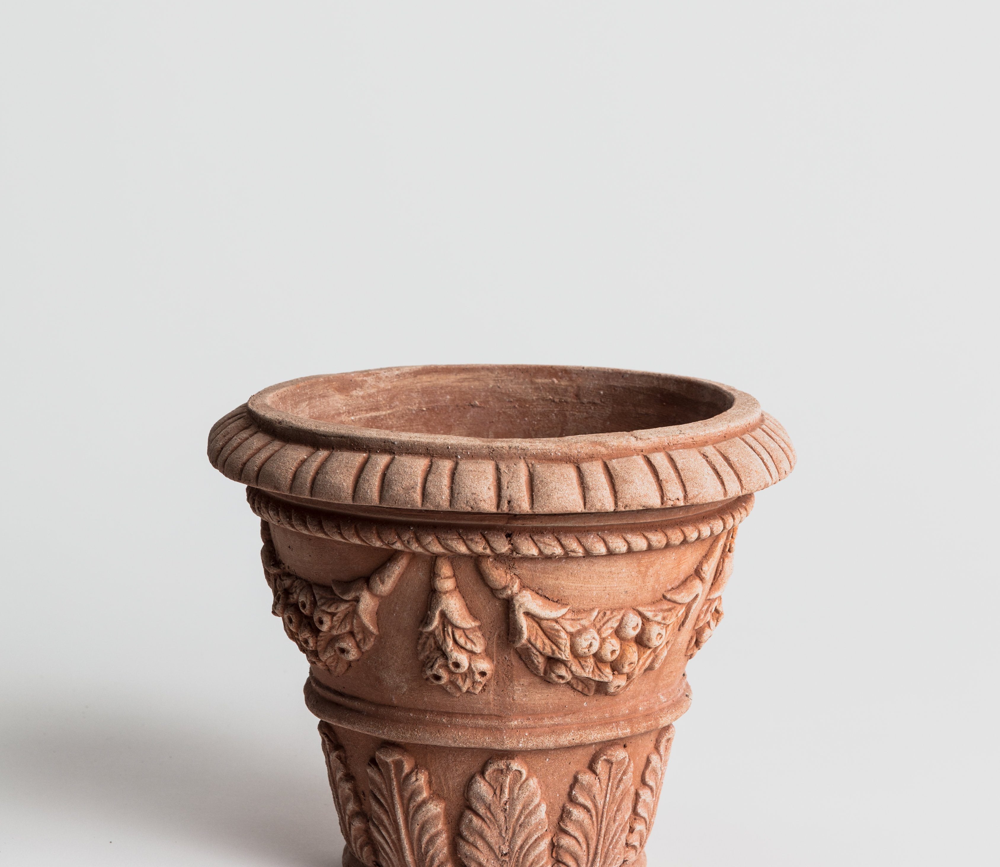 Vasetto Ornato con Foglie - Terracotta Pottery M.I.T.A.L