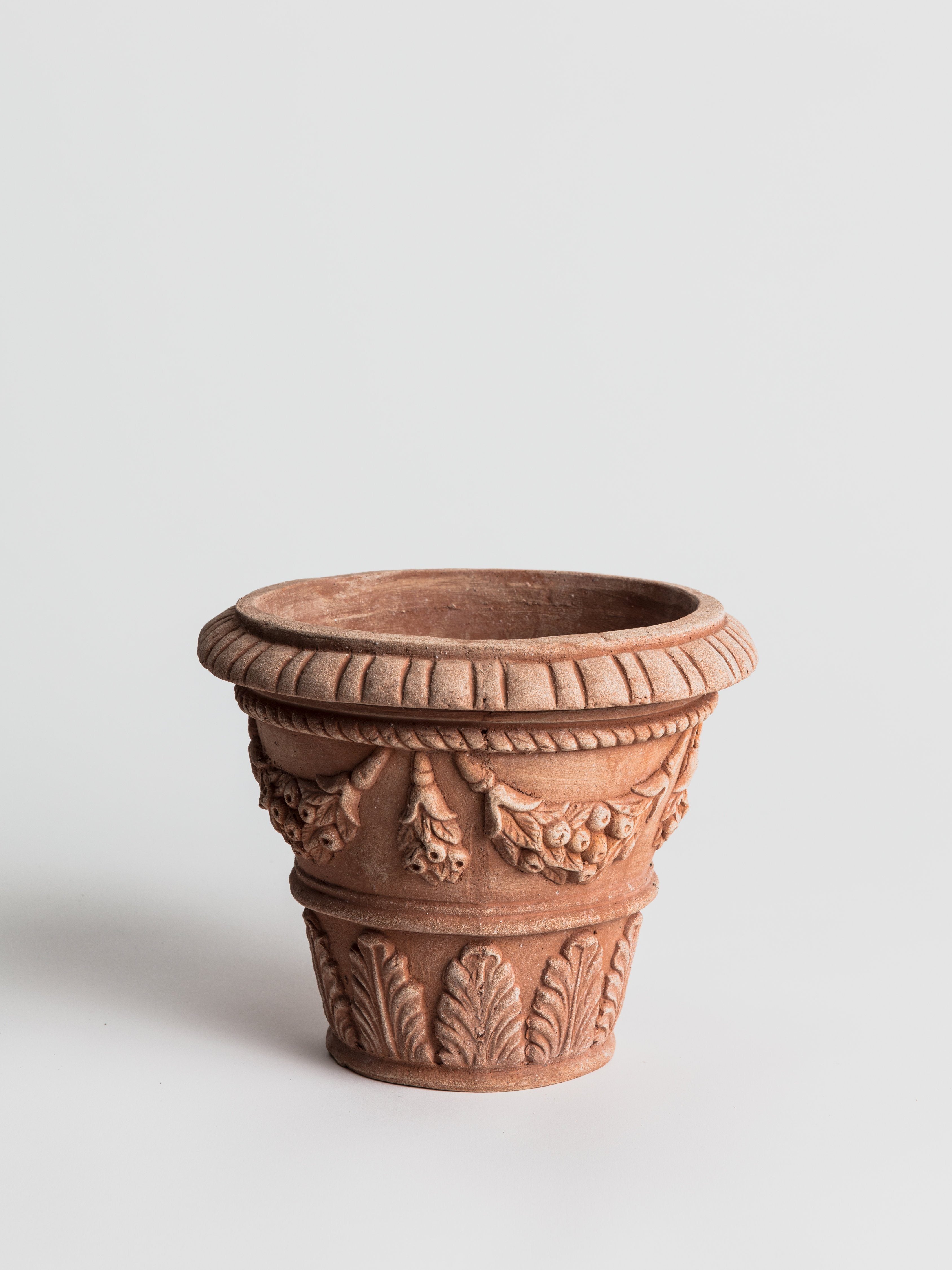 Vasetto Ornato con Foglie - Terracotta Pottery M.I.T.A.L
