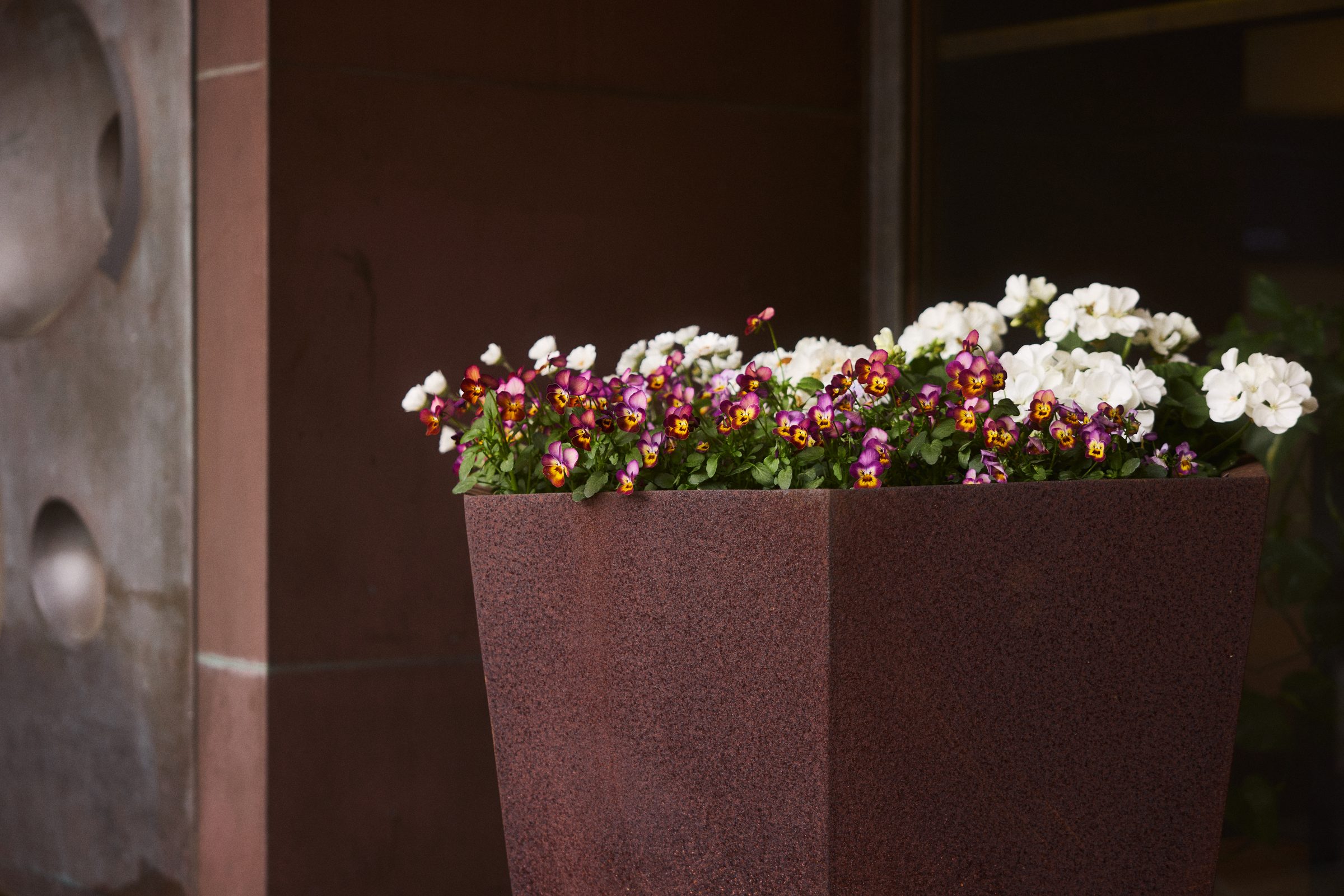 Corten planter with flowers