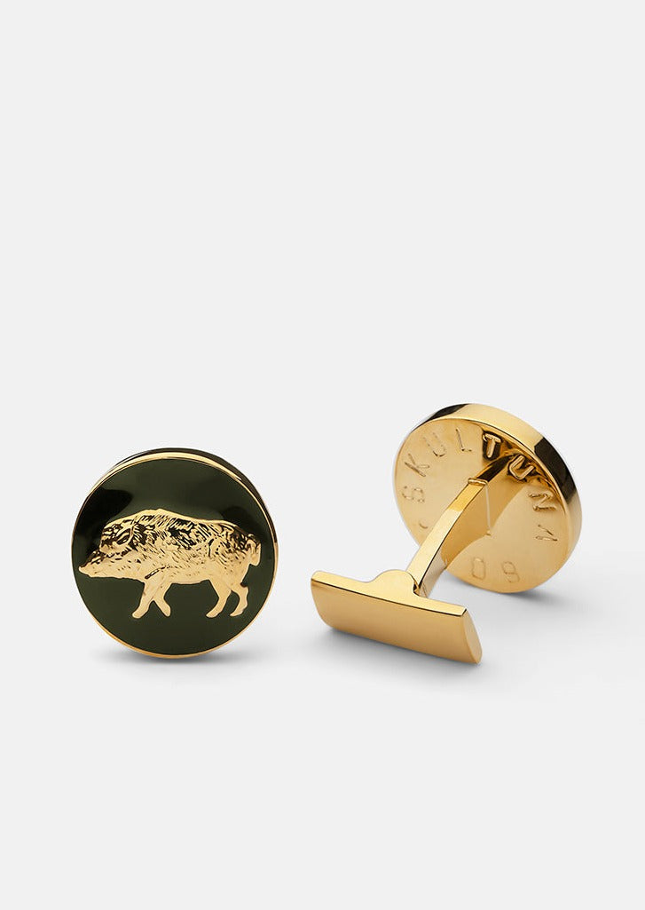 Hunter Cufflinks - Gold Plated- Wild Boar — Skultuna 1