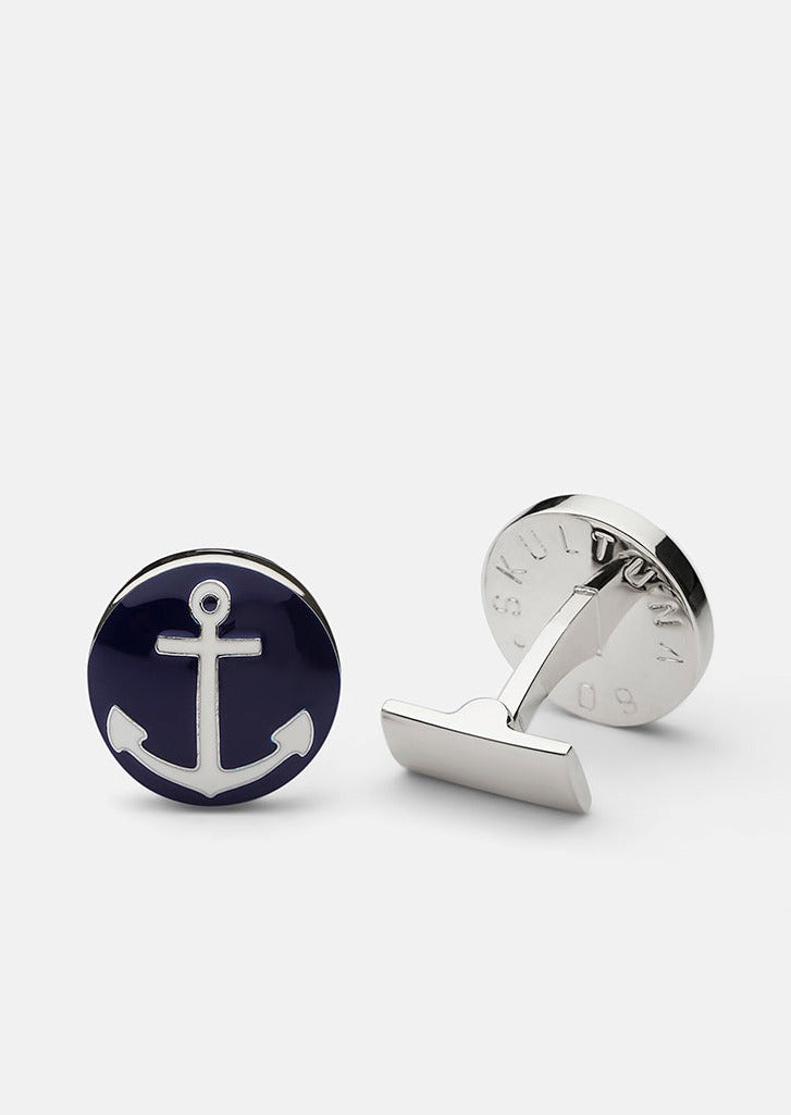 Cufflinks - Silver plated/Blue/White - Anchor — Skultuna 1