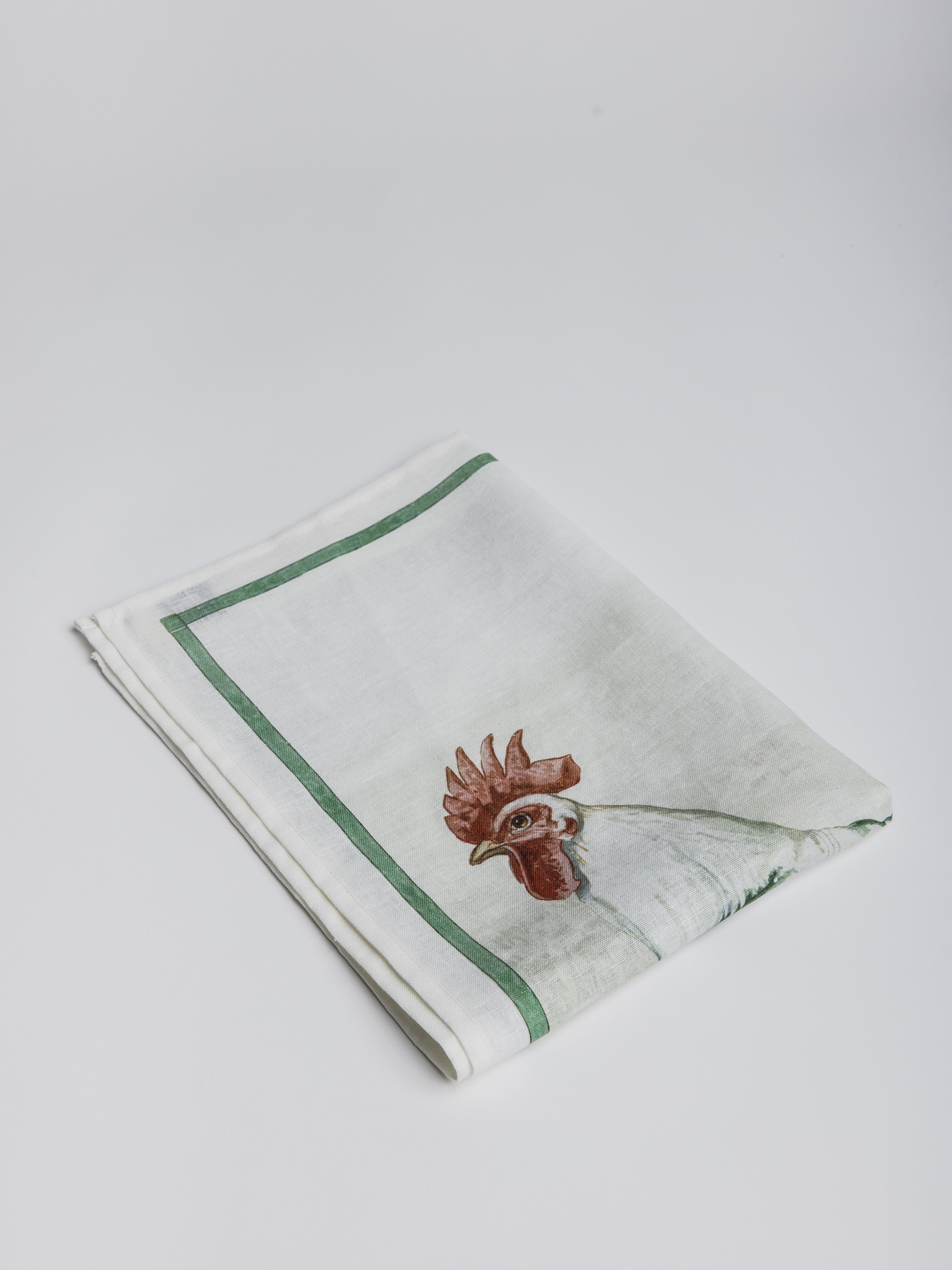 Kitchen Towel - Rooster Bianco - Green edge - Cigale &  Fourmi