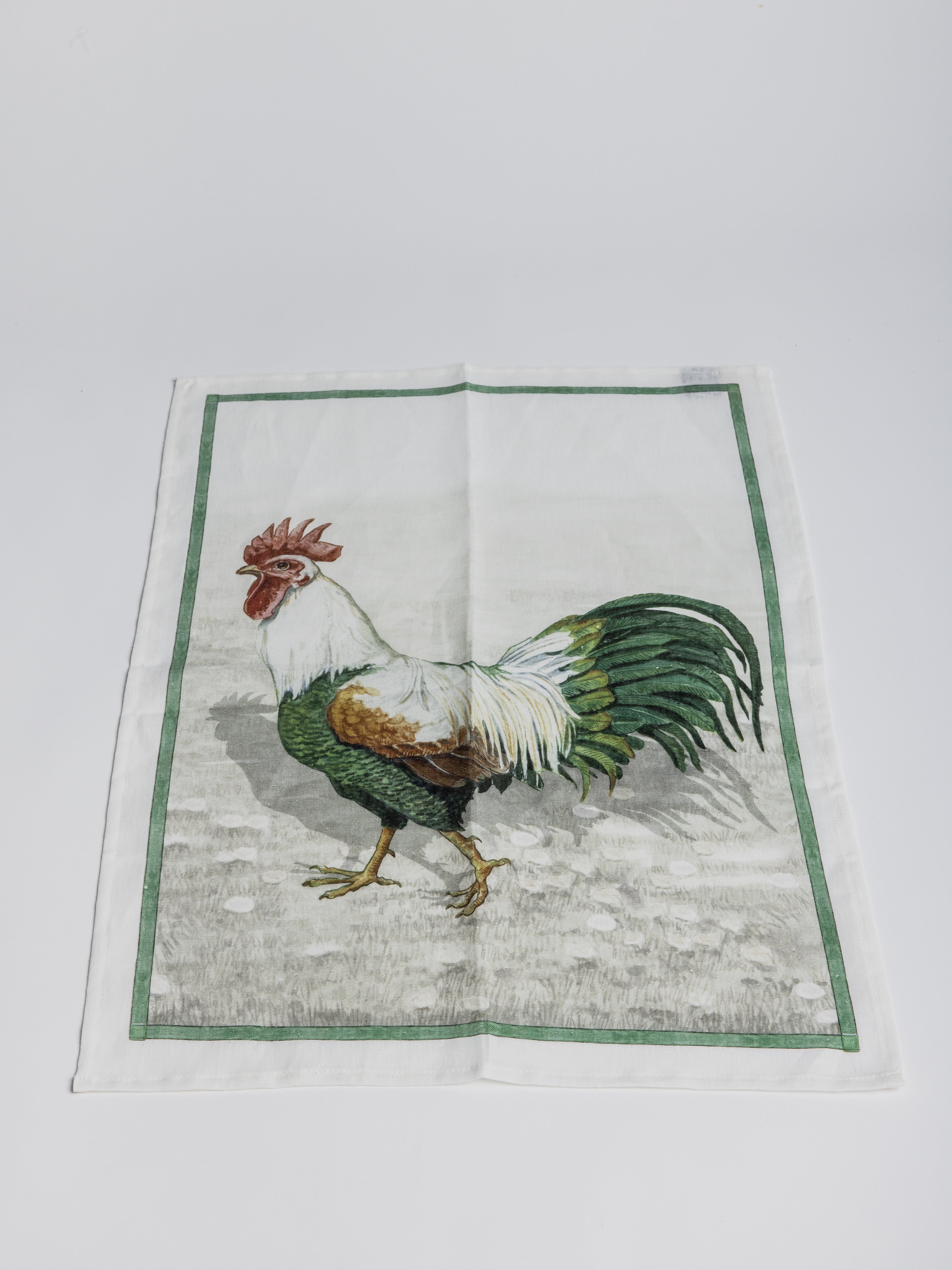 Kitchen Towel - Rooster Bianco - Green edge - Cigale &  Fourmi