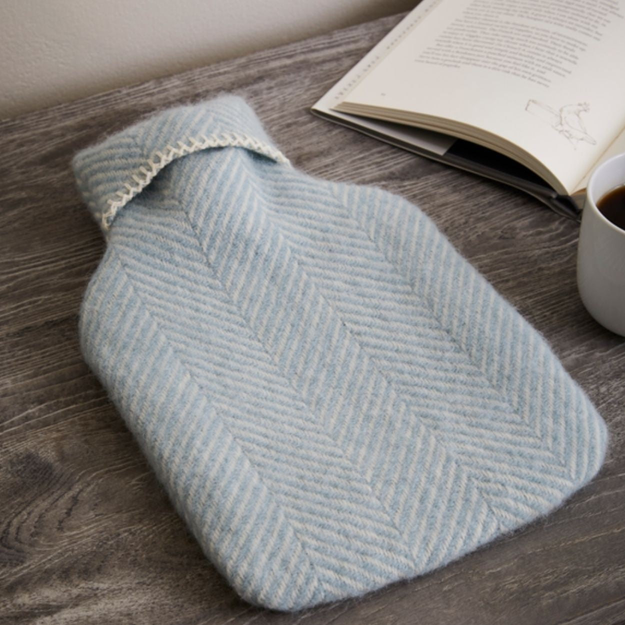 Hot Water Bottle - New Wool Fishbone Duck Egg