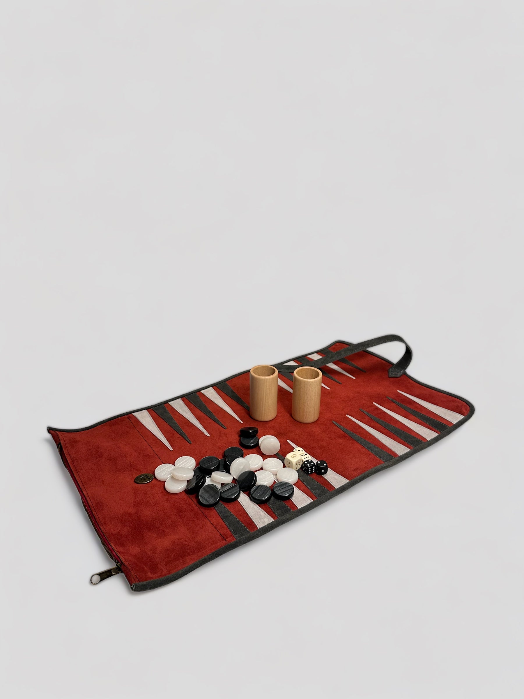 Backgammon - Travel Size Leather Backgammon in Burgundy Red - Cigale &amp;  Fourmi