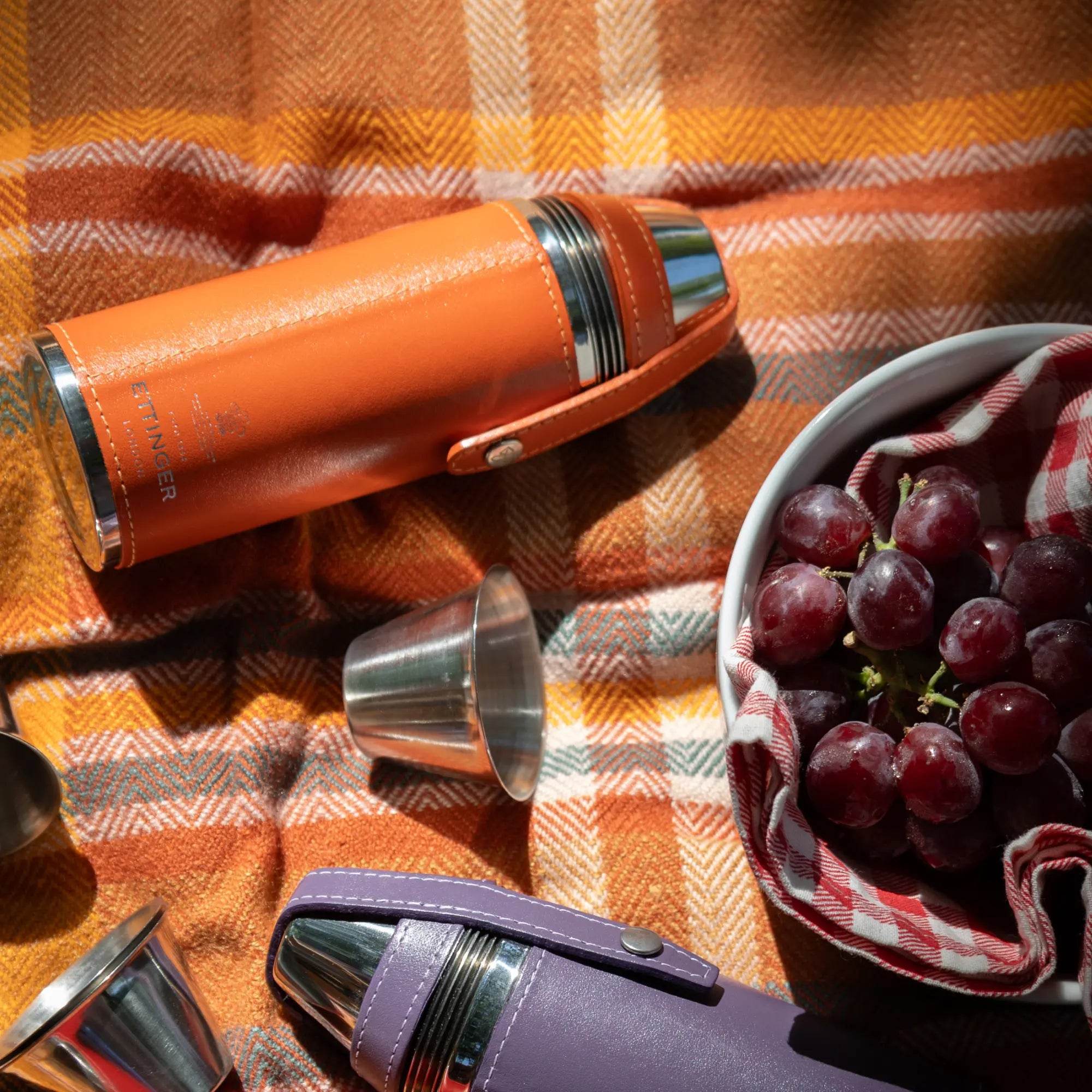 Ettinger Sterling 8oz Hunter Flask with 4 Cups – Orange