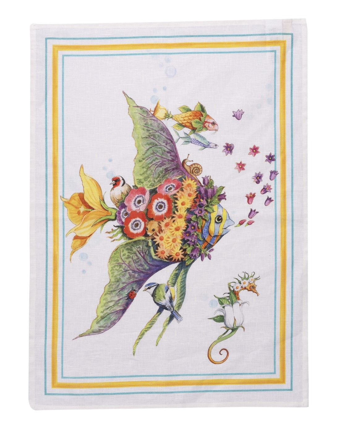 Kitchen Towel - Pesciflora Turquoise — Tessitura Toscana Telerie