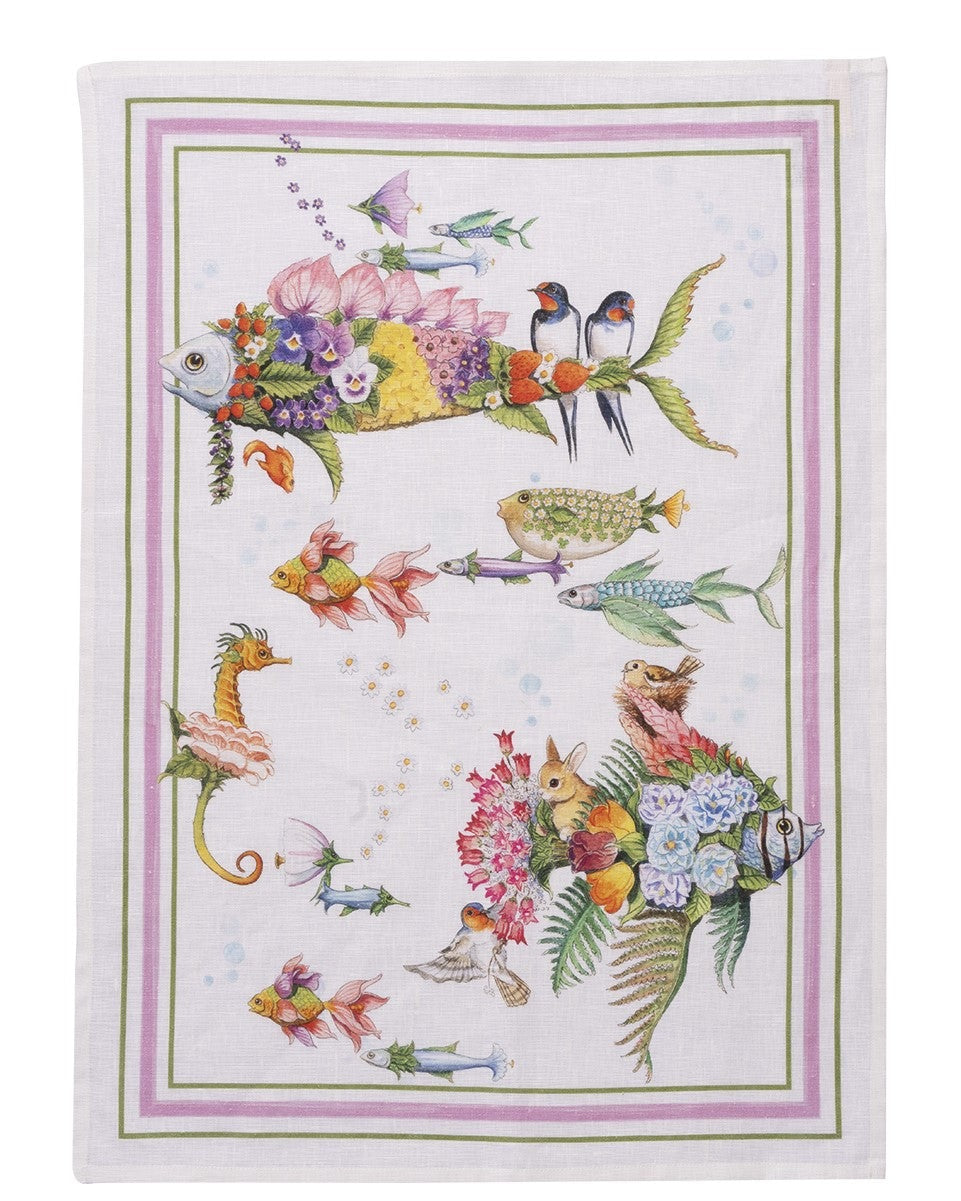 Kitchen Towel - Pesciflora Pink — Tessitura Toscana Telerie