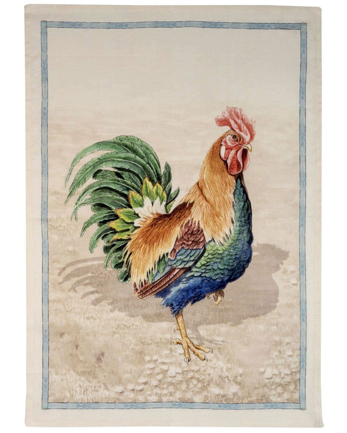 Kitchen Towel - Rooster Marrone - Blue edge — Tessitura Toscana Telerie