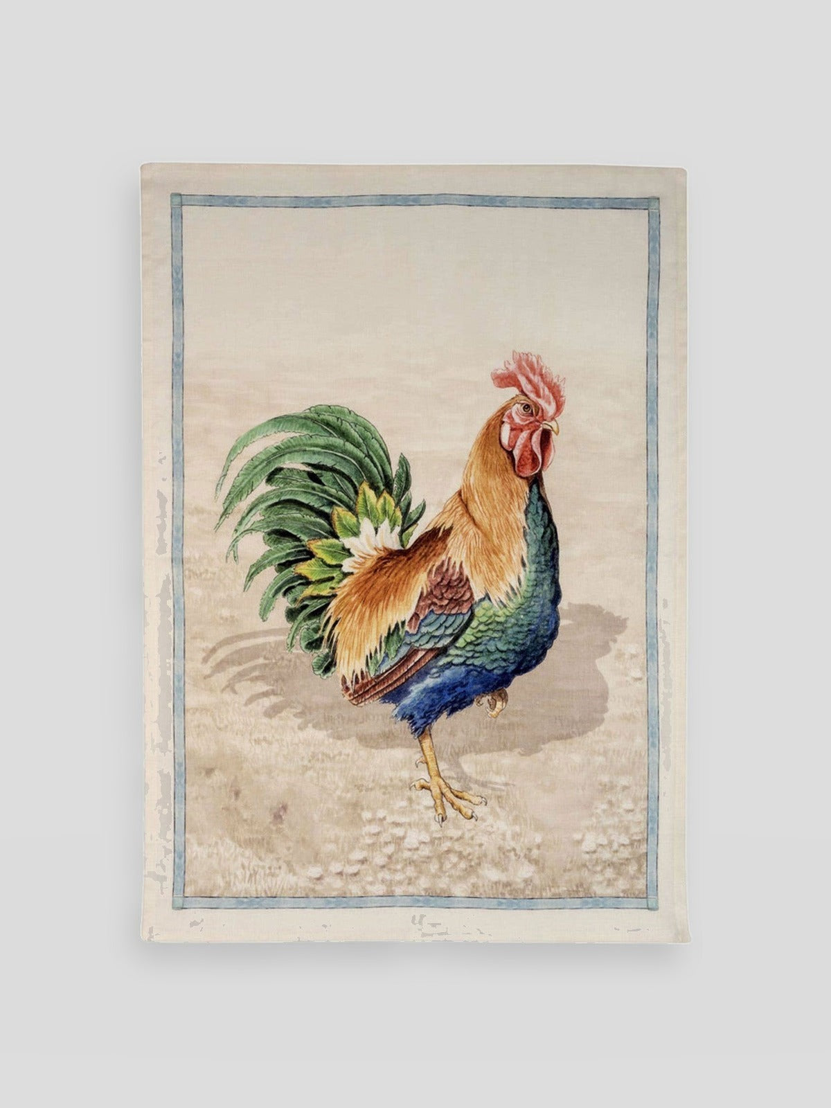 Kitchen Towel - Rooster Marrone - Blue edge — Tessitura Toscana Telerie
