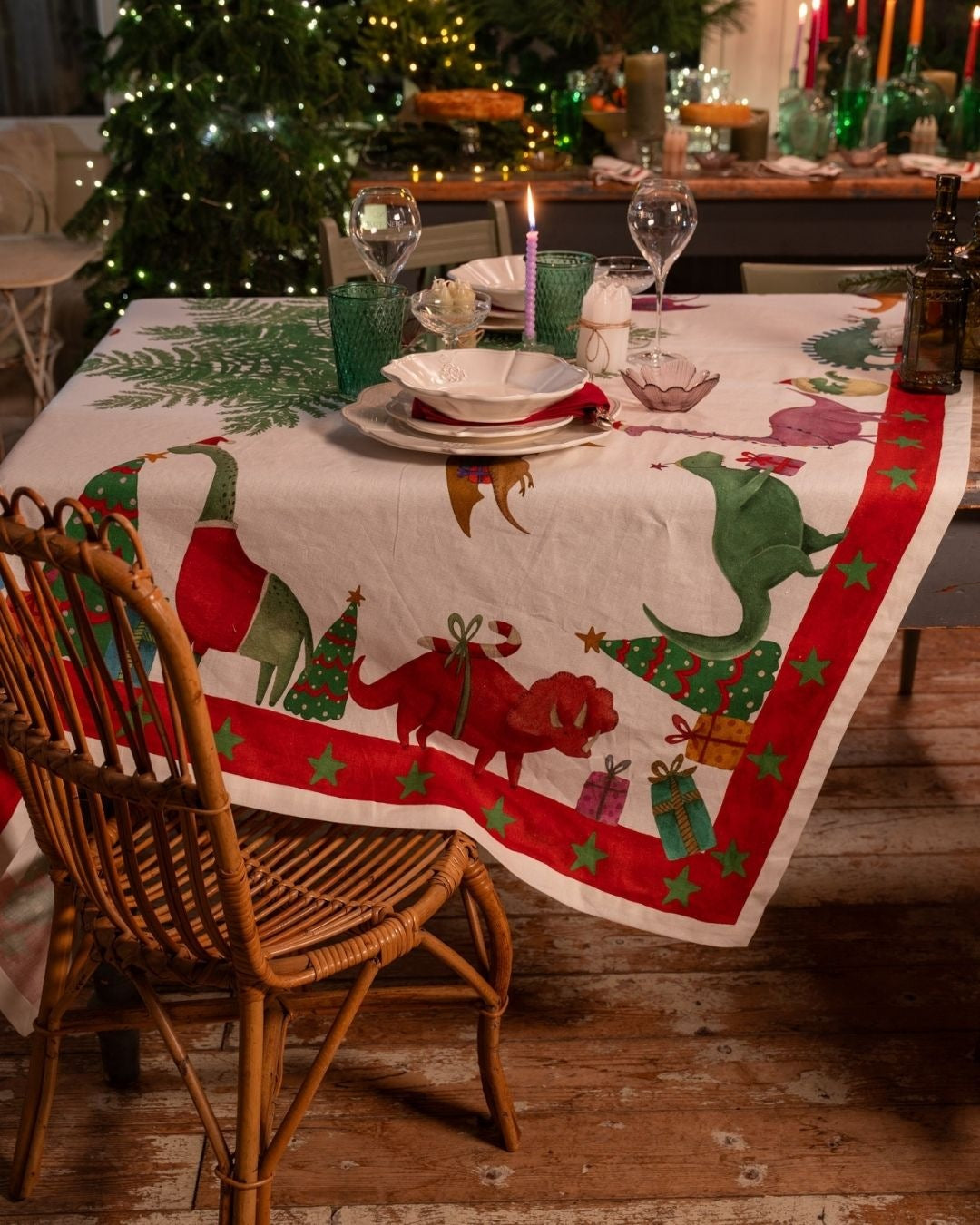 Tablecloth - Jurassic Xmas — Tessitura Toscana Telerie