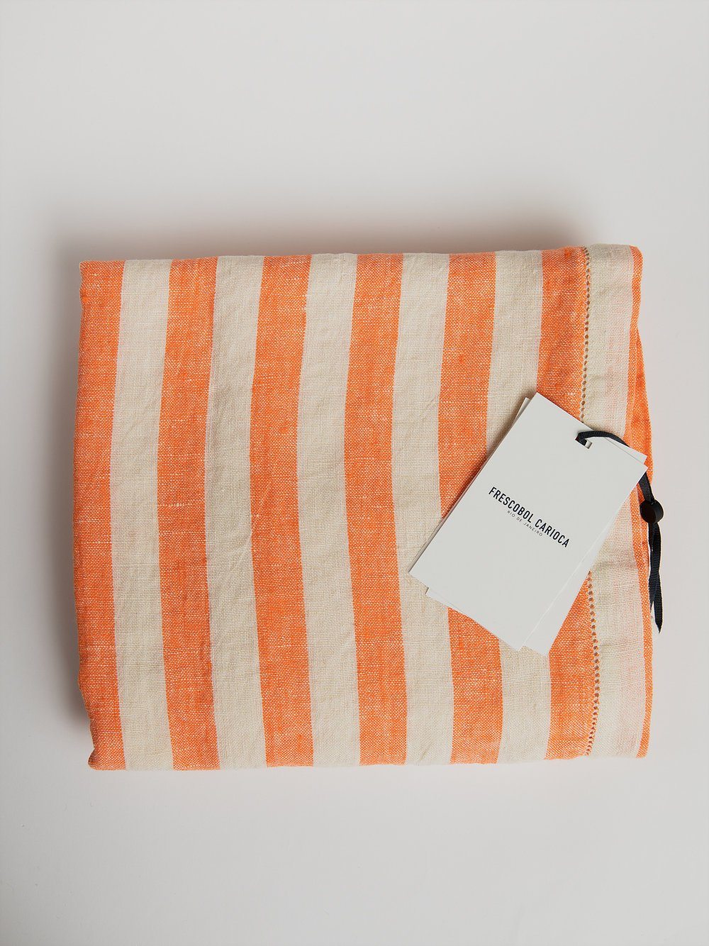 Linen Beach Towel - Orange / White Towel Frescobol Carioca 